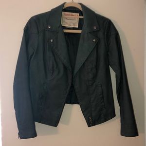 Anthropologie green leather jacket